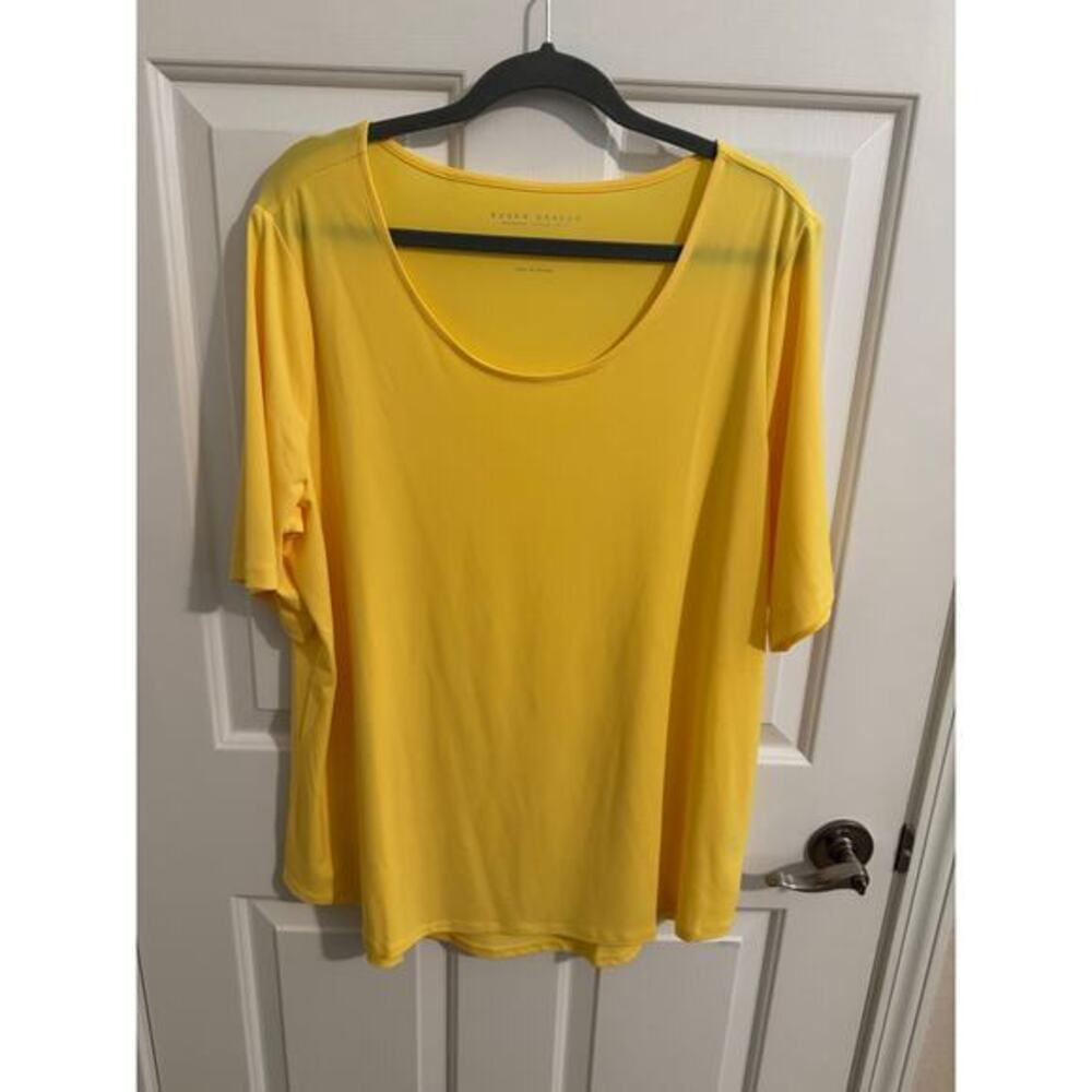 Susan Graver Essentials Short Sleeve Slinky Knit Scoop Neck Top Yellow XL
